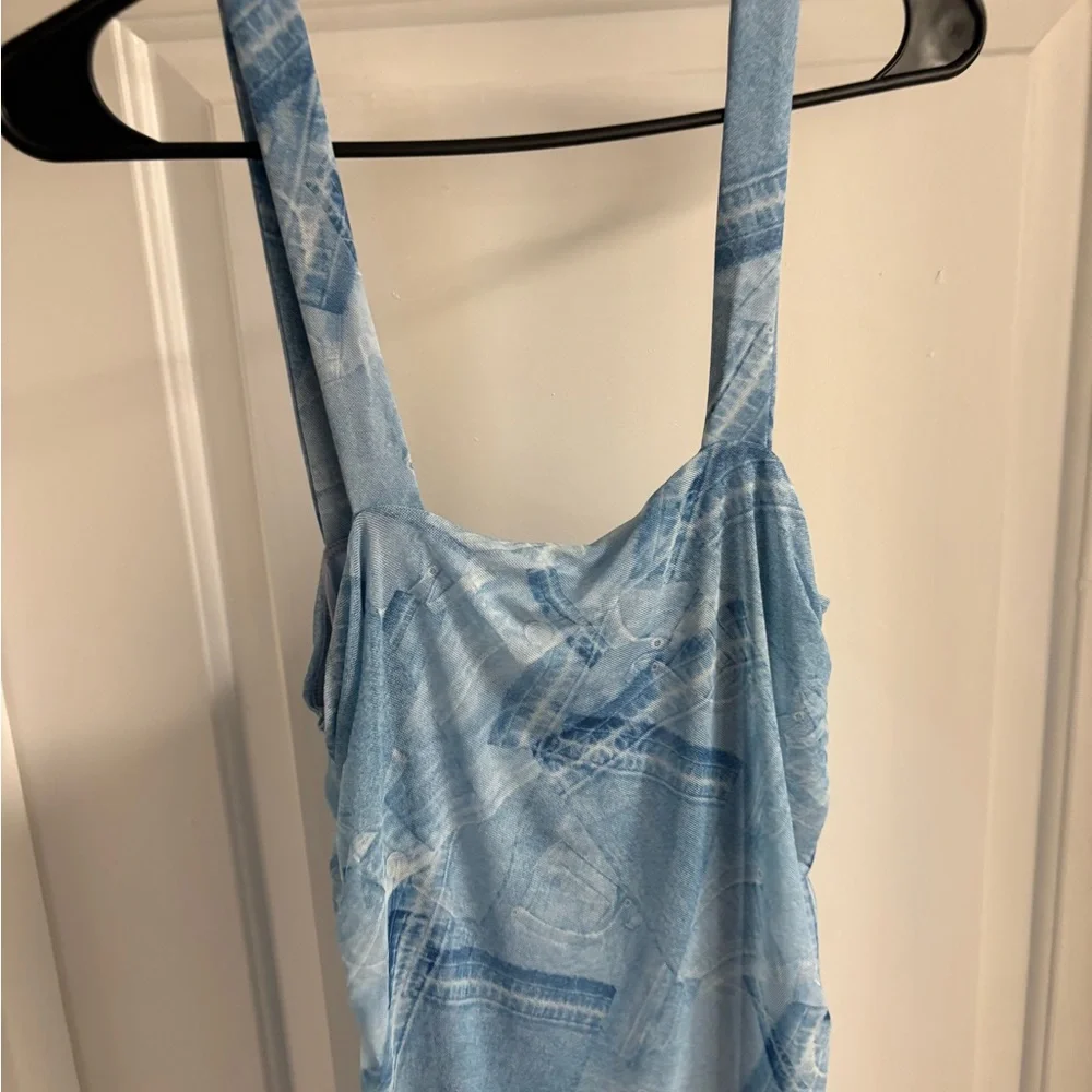 Good American Ruched Mesh Midi Dress In Patchwork - Picture 4 of 7